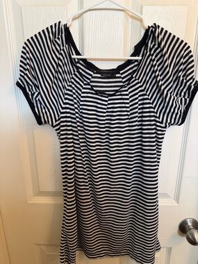 BCBGMaxAzria Black and White Striped Short Sleeve Top